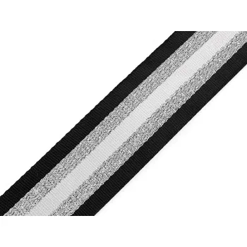 Hladký oboustranný popruh s lurexem šíře 50 mm, střední, 5 černá stříbrná