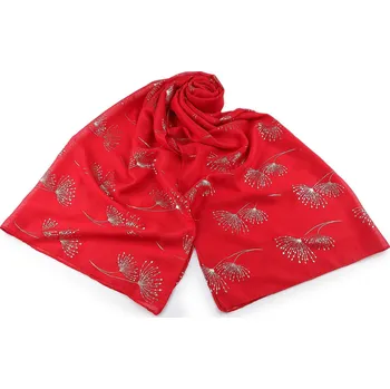 Šála Šátek / šála se zlatým potiskem 70x180 cm, střední, 3 červená růžovozlatá