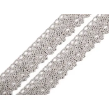 Krajka Bavlněná krajka paličkovaná šíře 28 mm, střední, 23 šedá světlá