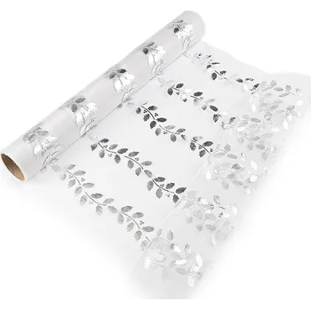 Vánoční organza s potiskem - cesmína, šíře 36 cm, střední, 1 bílá stříbrná