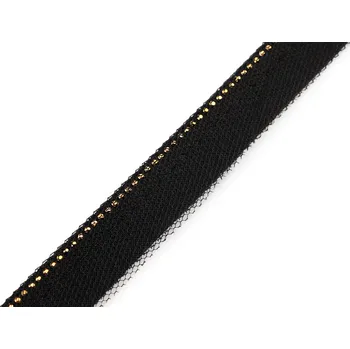 Paspulka všívací s broušenými kamínky a tylem šíře 15; 20 mm, střední, 1 (15 mm) černá