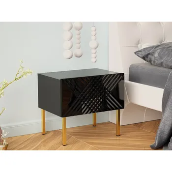 Noční stolek Noční stolek HUNE - černý / lesklý černý