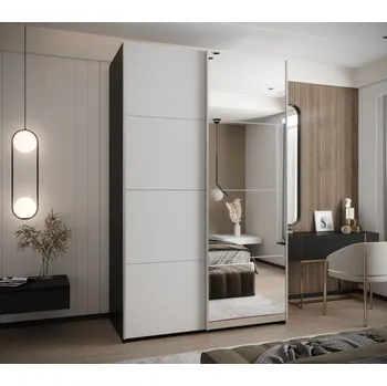 Šatní skříň Dvoudveřová skříň SAMARA 3 - 160 cm, černá / bílá / stříbrná