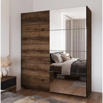 Šatní skříň Zrcadlová šatní skříň 181 cm CROWEL - dub monastery / černá