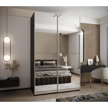 Šatní skříň Dvoudveřová skříň SAMARA 2 - 160 cm, černá / dub artisan / stříbrná