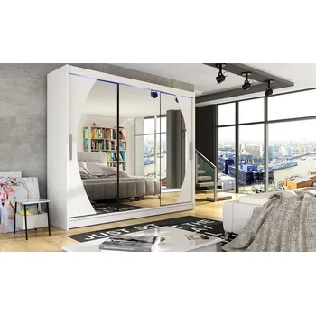 Šatní skříň Velká zrcadlová šatní skříň 250 cm HORTENSIA 9 - bílá + RGB osvětlení ZDARMA