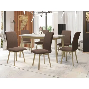 Jídelní stůl Moderní jídelní sestava 6+1 ADELBITE 10 - bílá / dub sonoma / hnědá 2