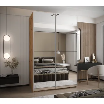 Šatní skříň Dvoudveřová skříň SAMARA 2 - 160 cm, dub artisan / černá / stříbrná