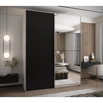 Šatní skříň Dvoudveřová skříň SAMARA 3 - 200 cm, bílá / černá / stříbrná