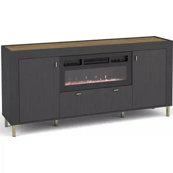 Komoda Široká komoda s elektrickým krbem AUROVA - černá / dub whiskey