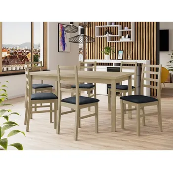 Jídelní stůl Jídelní sestava 6+1 s rozkládacím stolem SALUSIA 2 - dub sonoma / modrá