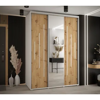 Šatní skříň Šatní skříň YVONA 13 - 180/60 cm, bílá / dub artisan / stříbrná
