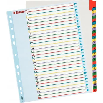 Bílé PAPÍROVÉ ROZDĚLOVAČE A4 s čísly 1 - 31 ESSELTE Mylar ROZDĚLOVAČE