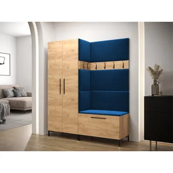 Předsíňová stěna Předsíňová stěna s botníkem a čalouněnými panely ANDORA 1 - dub zlatý / modrá