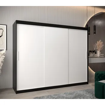 Šatní skříň Skříň s posuvnými dveřmi v šířce 250 cm TIMEA - černá / bílá