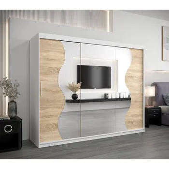 Šatní skříň Šatní skříň ROZALIE - šířka 250 cm, bílá / dub sonoma