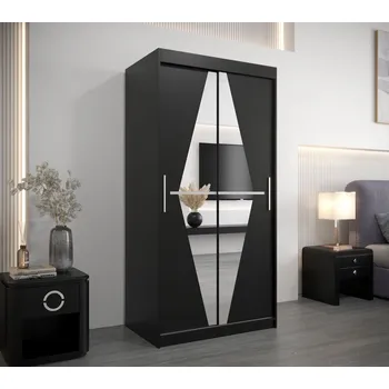 Šatní skříň Šatní skříň se zrcadly REBEKA - šířka 100 cm, černá