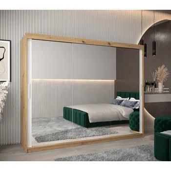 Šatní skříň Skříň s posuvnými dveřmi v šířce 250 cm TIMEA 3 - dub artisan / bílá