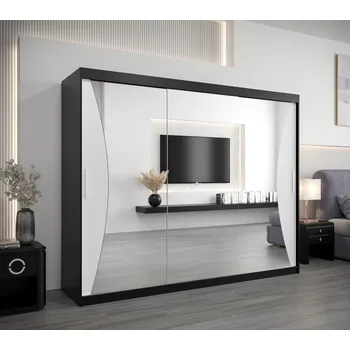 Šatní skříň Skříň s posuvnými dveřmi AJA - šířka 250 cm, černá / bílá