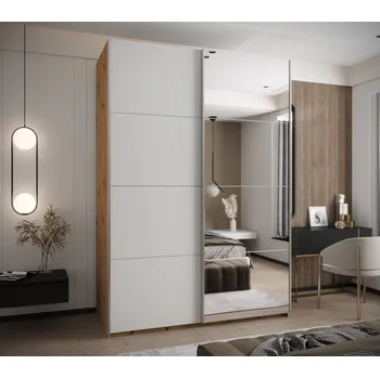 Šatní skříň Dvoudveřová skříň SAMARA 3 - 170 cm, dub artisan / bílá / stříbrná