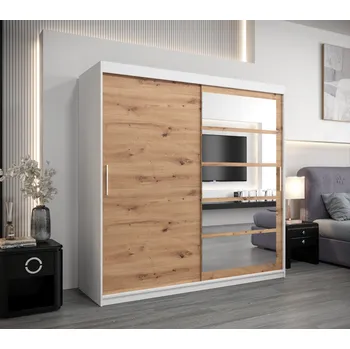 Šatní skříň Šatní skříň DENISA - šířka 200 cm, bílá / dub artisan