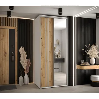 Šatní skříň Šatní skříň YVONA 7 - 100/60 cm, bílá / dub artisan / stříbrná