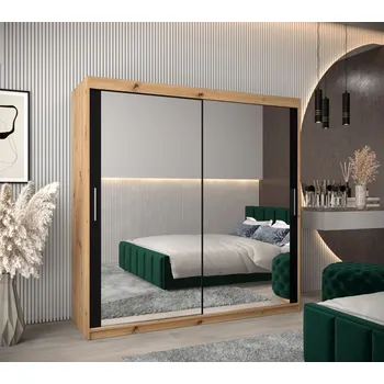 Šatní skříň Skříň s posuvnými dveřmi v šířce 200 cm TIMEA 3 - dub artisan / černá