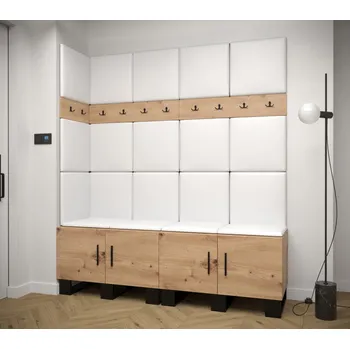 Předsíňová stěna Předsíňová sestava RUMIE 12 - dub artisan, bílé panely z ekokůže