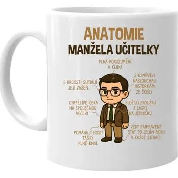 Žertovný předmět Anatomie manžela učitelky - hrnek s potiskem- Tričkový.cz