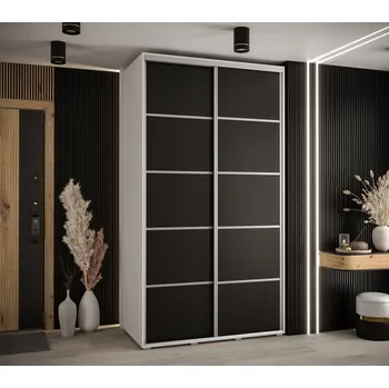 Šatní skříň Šatní skříň ASIRI 4 - 130/60 cm, bílá / černá / stříbrná