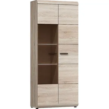 Policová skříň Vysoká vitrína do obývacího pokoje LUVERNE - dub sonoma