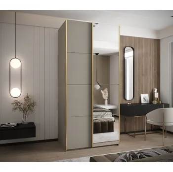 Šatní skříň Dvoudveřová skříň SAMARA 3 - 110 cm, kašmír / zlatá