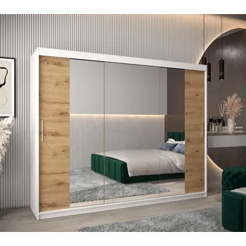 Šatní skříň Skříň s posuvnými dveřmi v šířce 250 cm TIMEA 2 - bílá / dub artisan