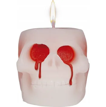Svíčka SVÍČKA LEBKA S KRVÍ BÍLO ČERVENÁ 6 CM LEBKA HALLOWEEN