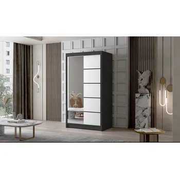 Šatní skříň Dvoudveřová skříň se zrcadlem NICA - šířka 100 cm, černá / bílá