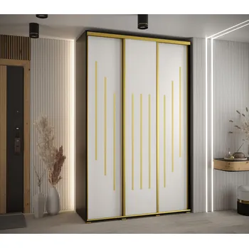 Šatní skříň Šatní skříň ASIRI 8 - 150/60 cm, černá / bílá / zlatá