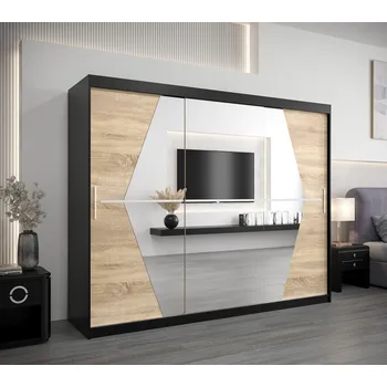 Šatní skříň Šatní skříň SAMANTA - šířka 250 cm, černá / dub sonoma