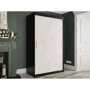 Šatní skříň Moderní úzká šatní skříň 120 cm CARSON 2 - bílý mramor / černá / zlatá
