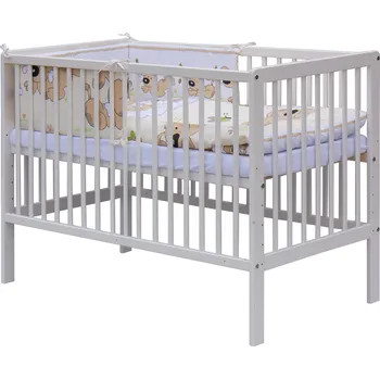 Dětská postýlka Dětská postýlka 120 x 60 cm borovice bílá s kompletní výbavou Scarlett Japy - béžová, vyndavací příčky