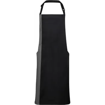 Kuchyňská zástěra Premier Workwear Klasická zástěra s laclem s kontrastně zbarveným bočním dílem Barva: černá - šedá, Velikost: 72 x 86 cm PW162