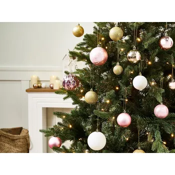 Vánoční dekorace Sada 114 vánočních ozdob růžové a zlaté plastové závěsné dekorace moderní glam styl vánoční stromek Beliani