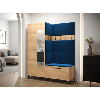 Předsíňová stěna Předsíňová stěna s botníkem a čalouněnými panely ANDORA 5 - dub zlatý / modrá