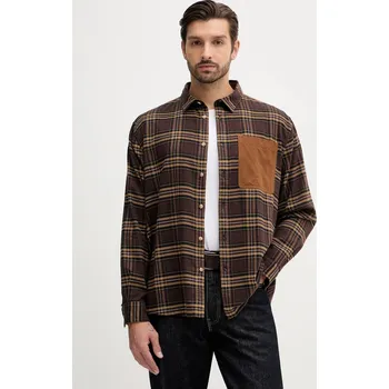 Pánská košile Bavlněná košile Barbour Wolfwood OS Checked Shirt hnědá barva, regular, s klasickým límcem, MSH5508 88X, vel. XXL
