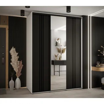 Šatní skříň Šatní skříň YVONA 7 - 180/60 cm, bílá / černá / černá