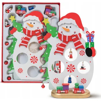 Vánoční dekorace Vánoční figurka sněhulák ozdoba dřevěná dekorace 16 x 25 cm bílo-červeno-zelená