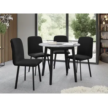 Jídelní stůl Kulatý rozkládací stůl se 4 židlemi SALPA 2 - šedý mramor / černý