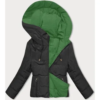 Dámská cargo bunda Zelenočerná Reversibilní Dámská Bunda s Kapucí - Zlatý Zip, odstíny zelené XL (42) i392_22441-53