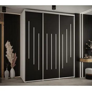 Šatní skříň Šatní skříň YVONA 8 - 190/60 cm, bílá / černá / stříbrná
