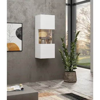 Policová skříň Moderní prosklená vitrína BONA - bílá / wotan