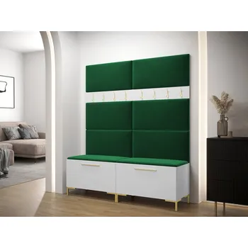 Předsíňová stěna Stěna do předsíně s čalouněnými panely ANDORA 2 - bílá / zelená